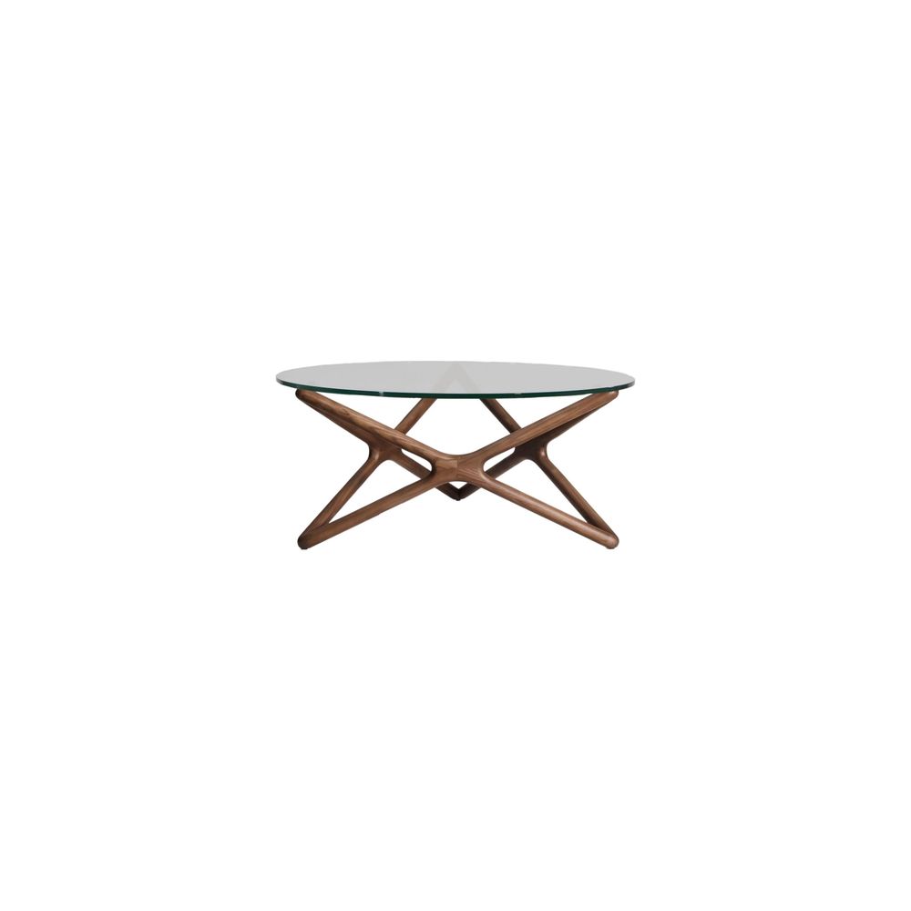 Coffee Tables Quasar Round Coffee Table Clear Glass Solid Ash Stained Walnut Base