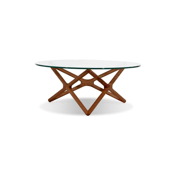 Coffee Tables Quasar Round Coffee Table Clear Glass Solid Ash Stained Walnut Base