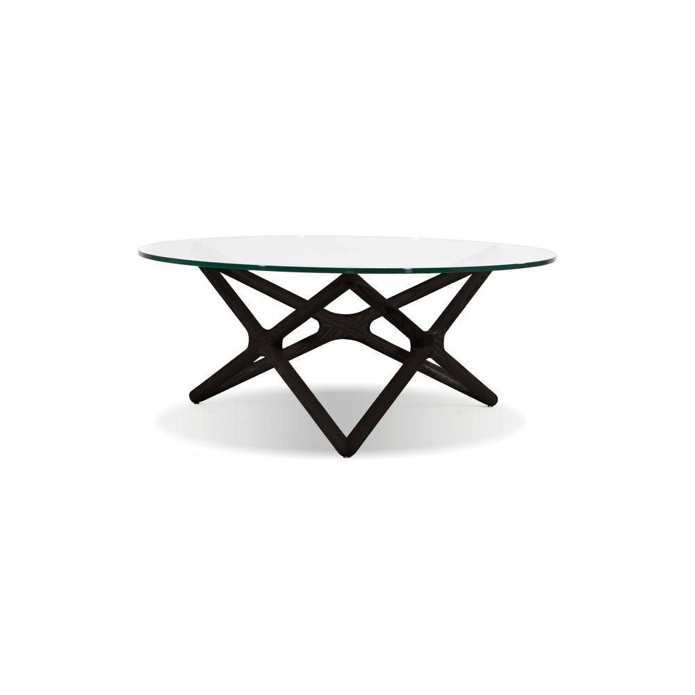 Coffee Tables Quasar Round Coffee Table Clear Glass Solid Ash Stained Black Base