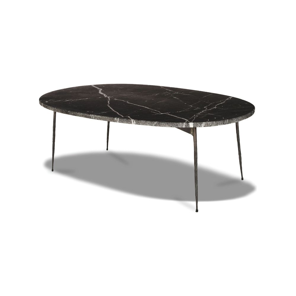 Tuktuk Large Coffee Table Black Marble Black Hammered Iron Legs