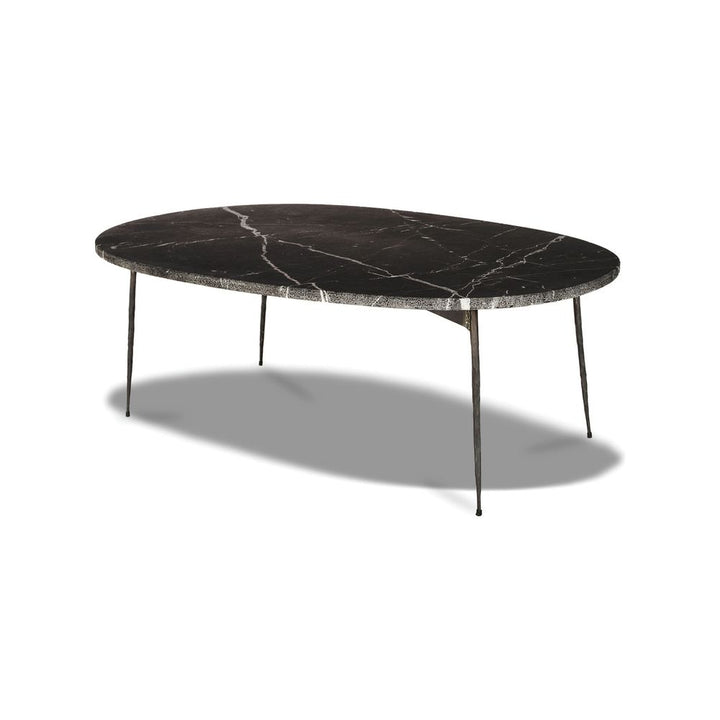 Tuktuk Large Coffee Table Black Marble Black Hammered Iron Legs