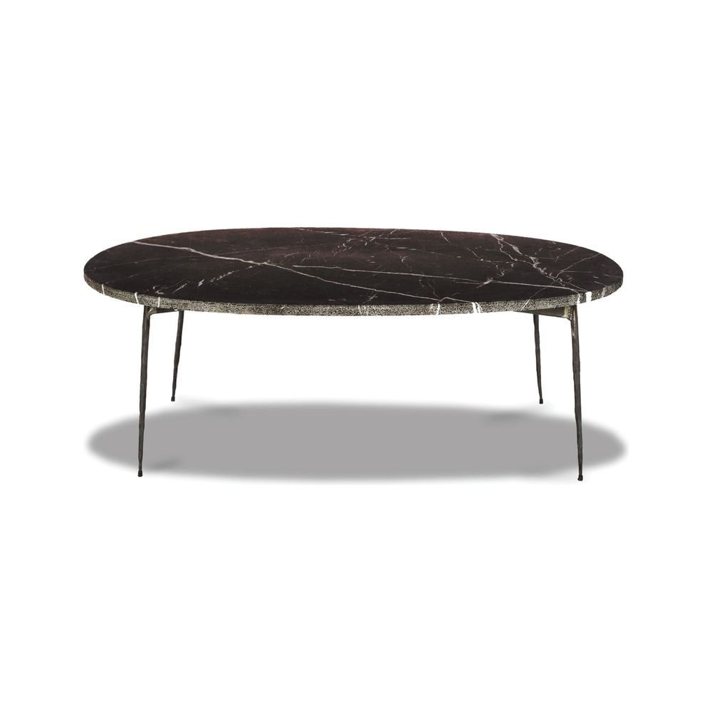 Tuktuk Large Coffee Table Black Marble Black Hammered Iron Legs