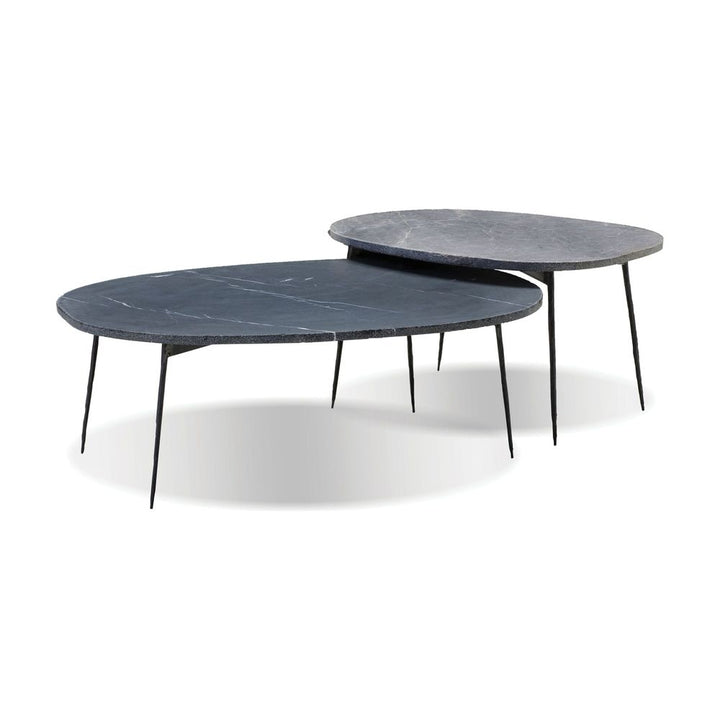 Coffee Tables Tuktuk Large Coffee Table Grey Marble Black Hammered Iron Legs