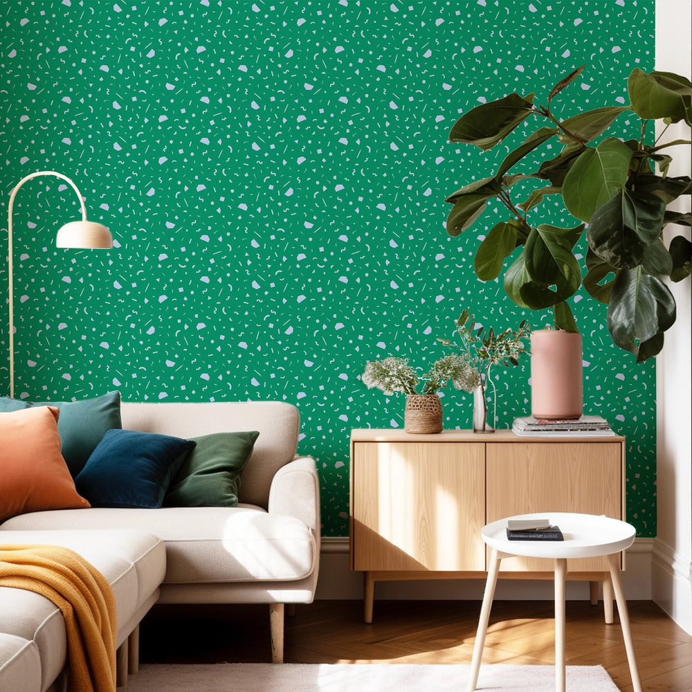 Confetti Wallpaper-Mitchell Black-WCPK103-GR-PM-10-Wall PaperPatterns Green-Premium Matte Paper-2-France and Son