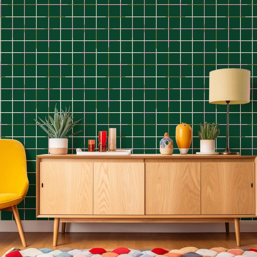 Grid Wallpaper-Mitchell Black-MITCHB-WCPK105-GR-PM-10-Wall PaperPatterns Green-Premium Matte Paper-2-France and Son