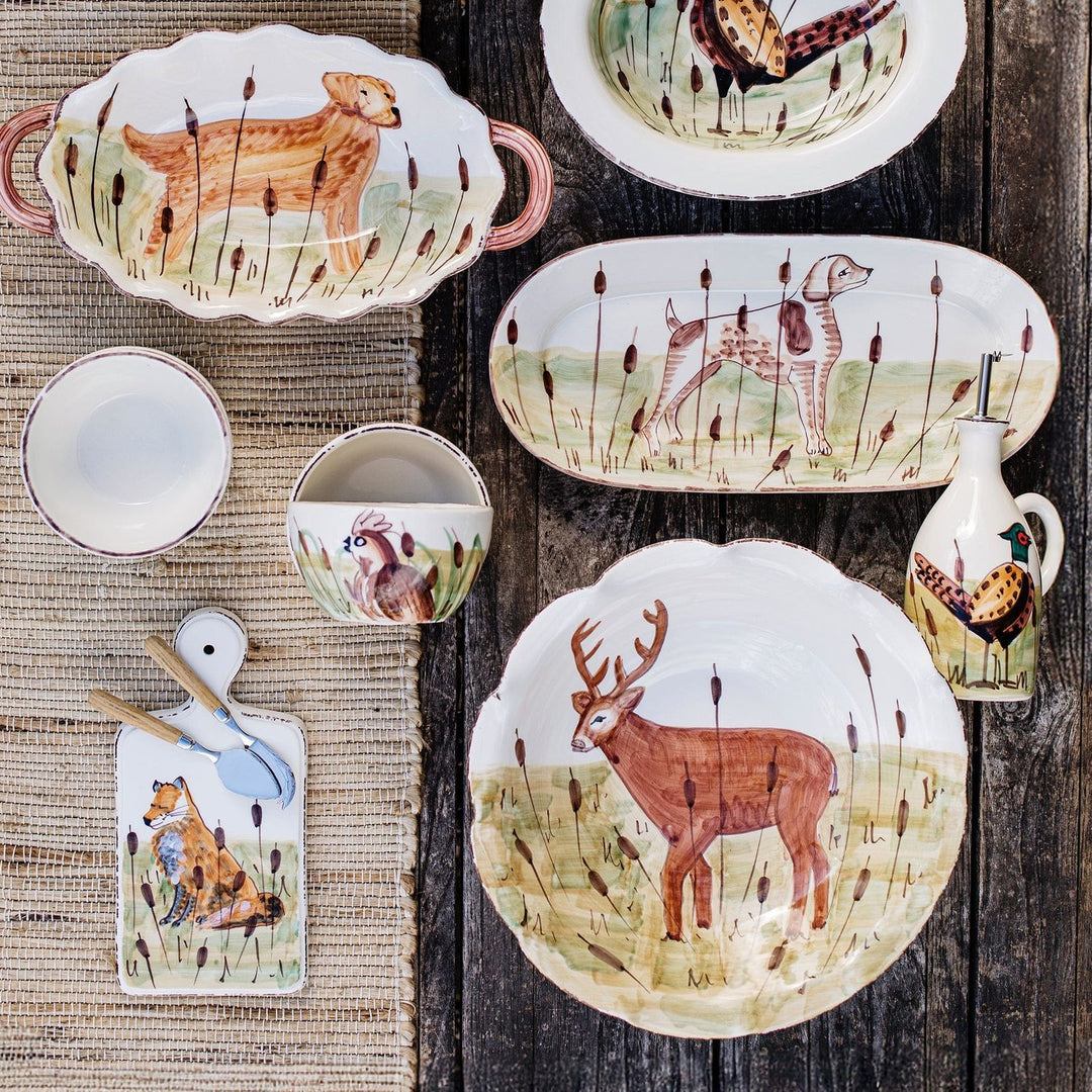 Wildlife Footed Deer Pedestal Fruit Bowl