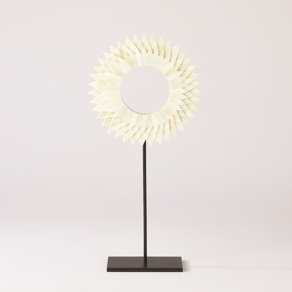 Decor Three Layer Bone Sunburst Mounted Ring-White-Lg