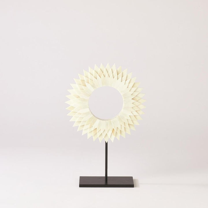 Decor Three Layer Bone Sunburst Mounted Ring-White-Lg