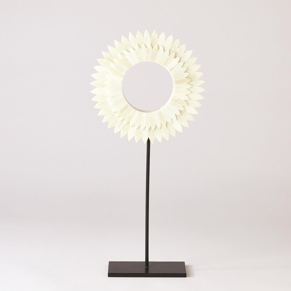 Decor Two Layer Bone Sunburst Mounted Ring-White-Lg