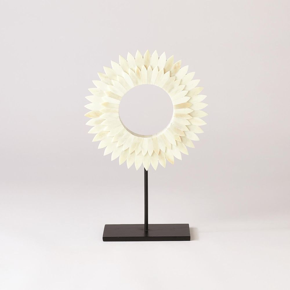 Decor Two Layer Bone Sunburst Mounted Ring-White-Lg