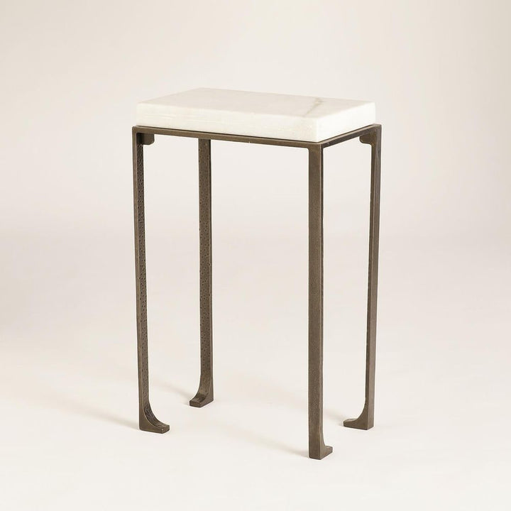 Zen Side Table w/White Honed Marble-Bronze/Grey-Lg