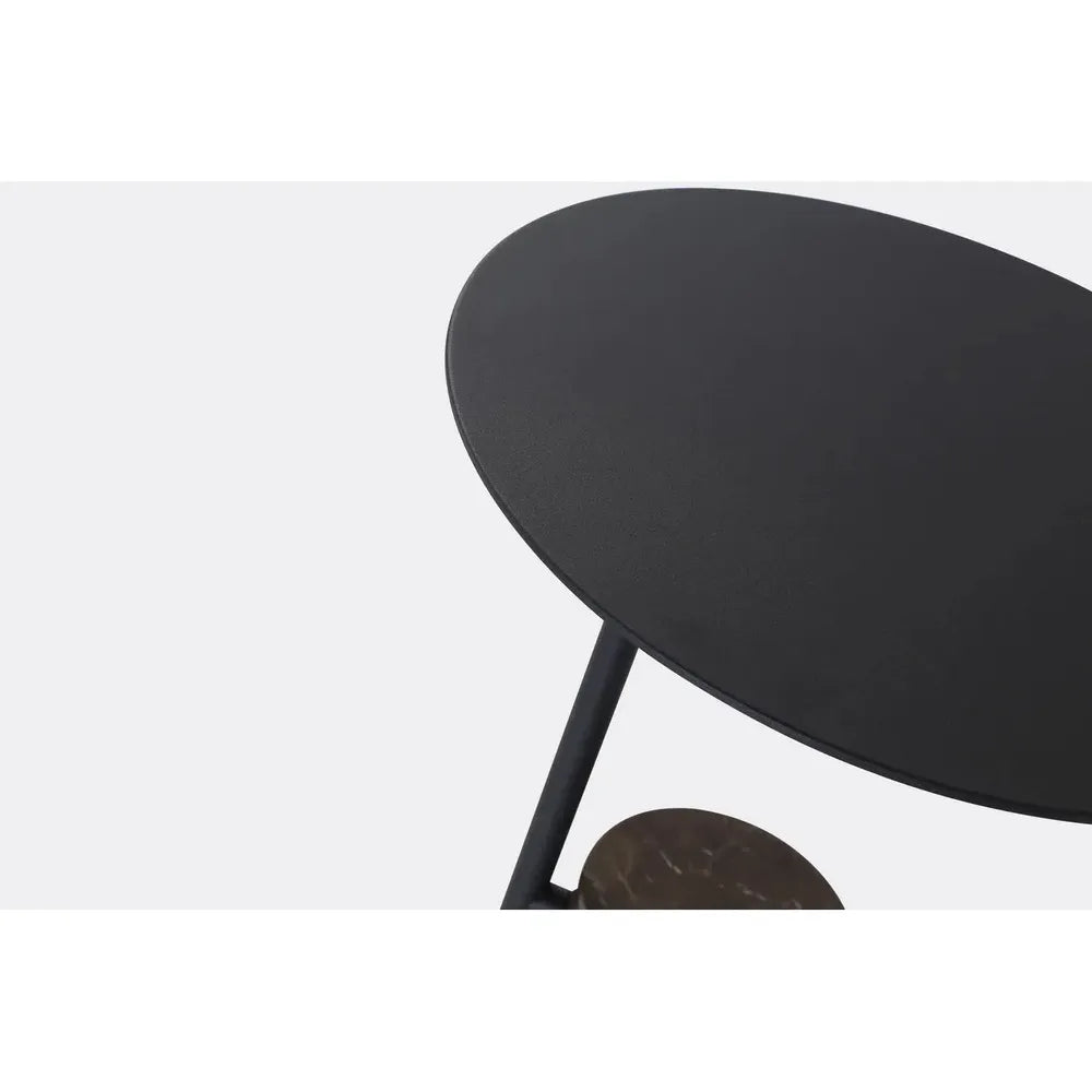Side Tables Butler End Table Black Powder Coated Steel, Brown Marble