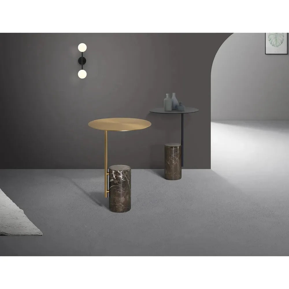 Side Tables Butler End Table Black Powder Coated Steel, Brown Marble