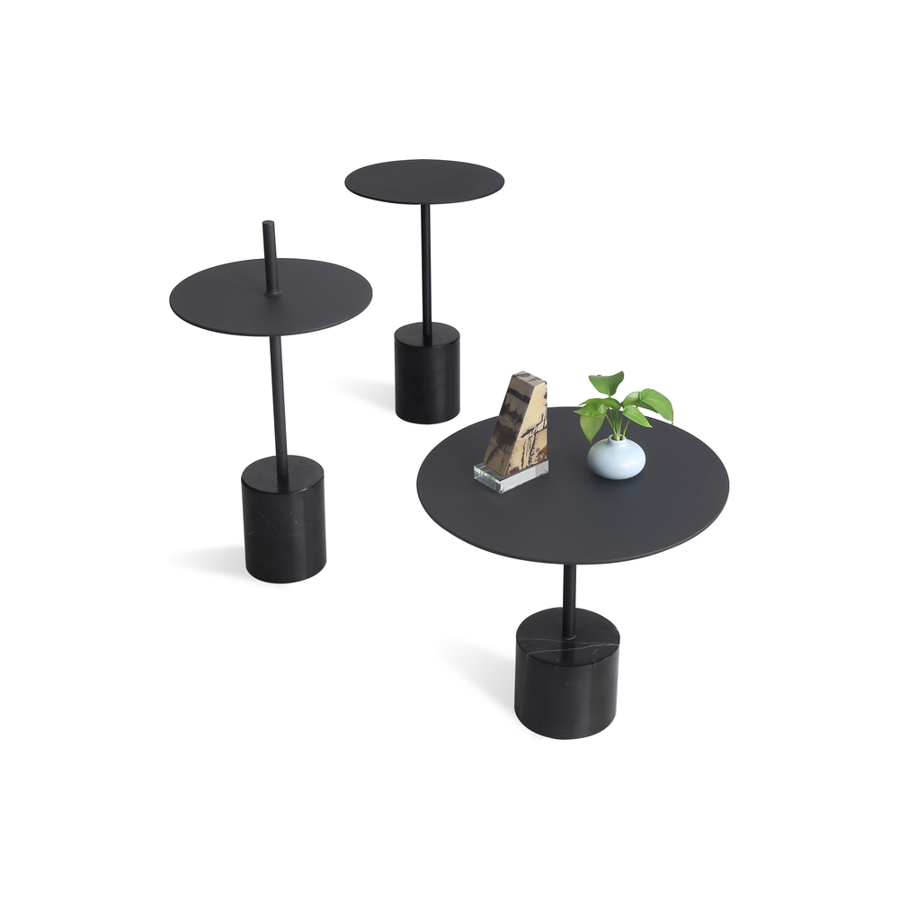 Side Tables Circulo Low End Table Black Marble,Black Powder Coated Steel Low