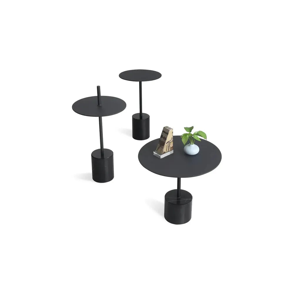 Side Tables Circulo Medium End Table Black Marble,Black Powder Coated Steel Medium