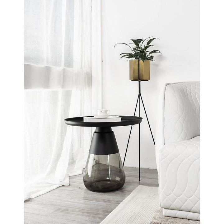 Side Tables Duverre End Table Black Aluminum Smoke Glass