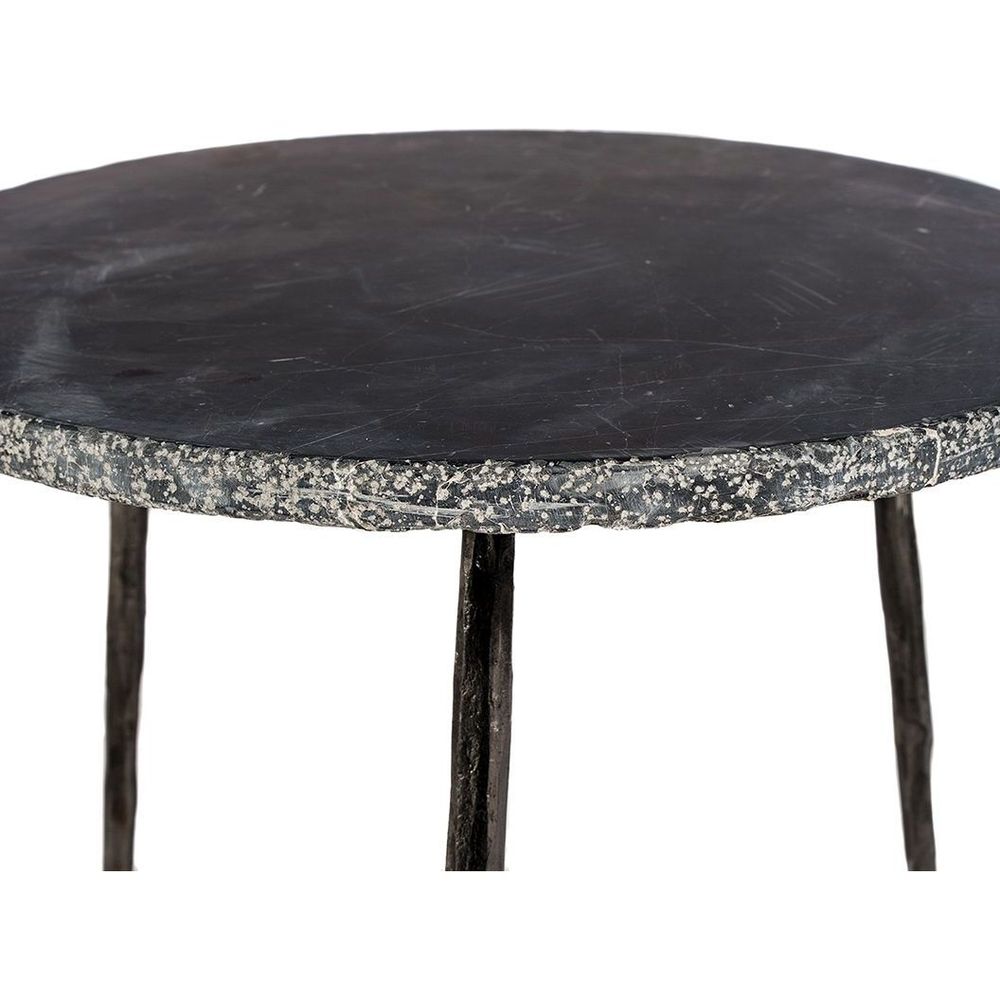 Side Tables Kaii Low End Table Black Marble Hammered Edge/Black Iron Legs