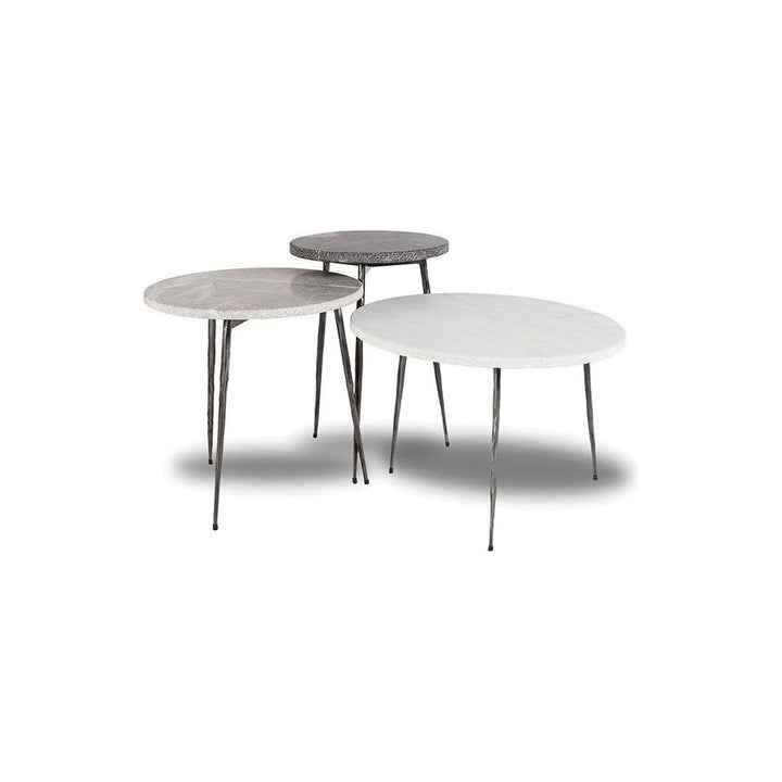 Side Tables Kaii Tall End Table Black Marble Hammered Edge/Black Iron Legs
