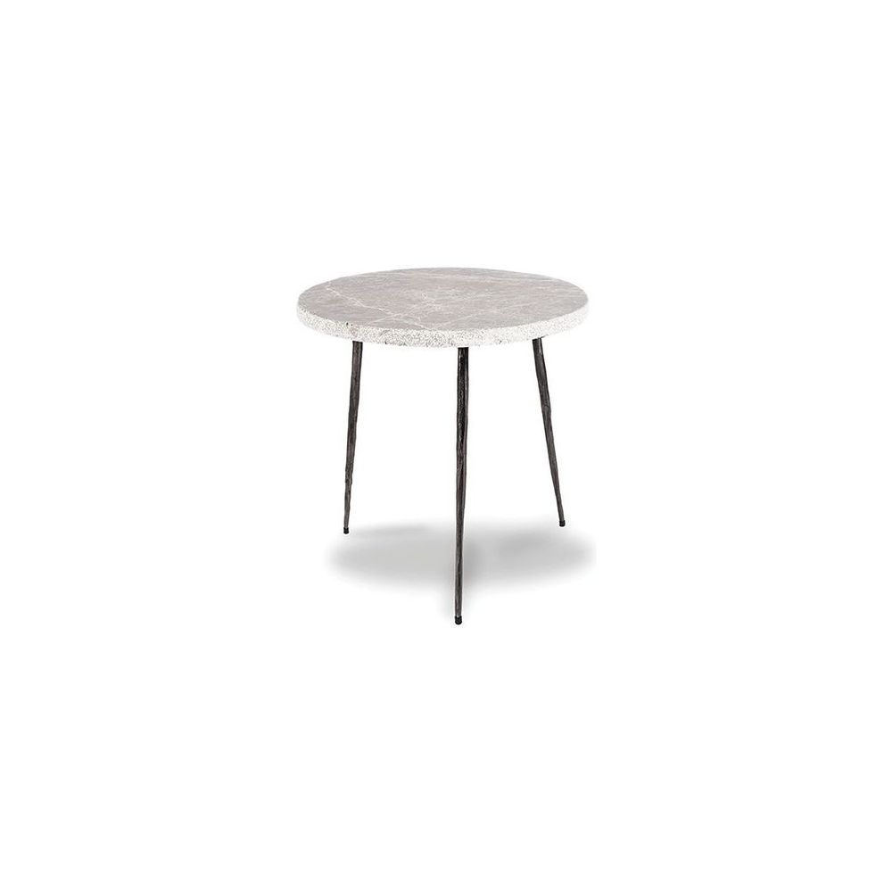 Side Tables Kaii Medium End Table Grey Marble Hammered Edge/Black Iron Legs