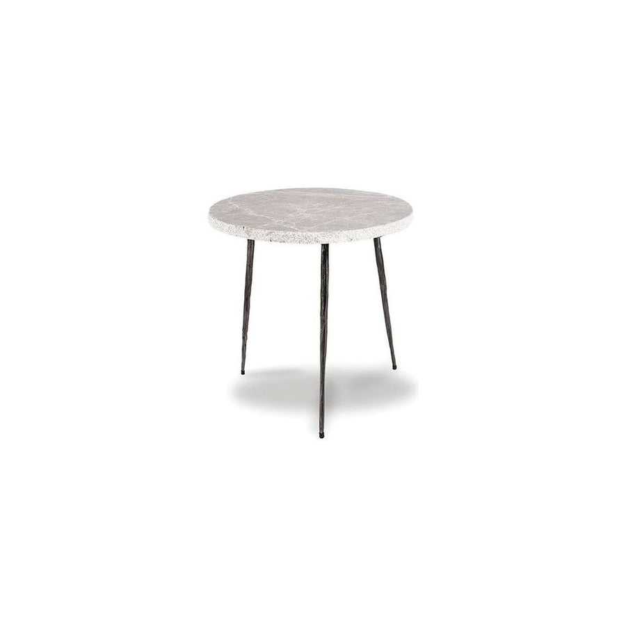 Side Tables Kaii Medium End Table Grey Marble Hammered Edge/Black Iron Legs
