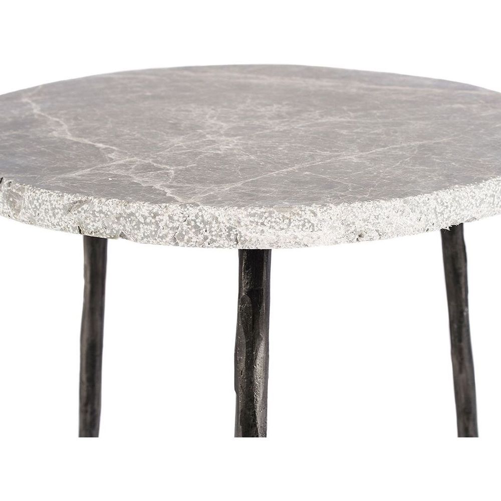 Side Tables Kaii Medium End Table Grey Marble Hammered Edge/Black Iron Legs