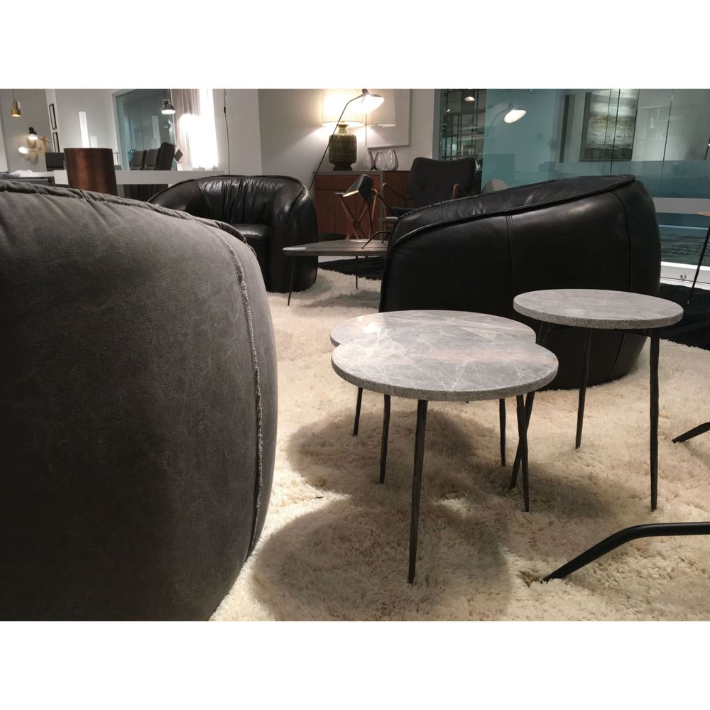 Kaii Medium End Table Grey Marble Hammered Edge/Black Iron Legs
