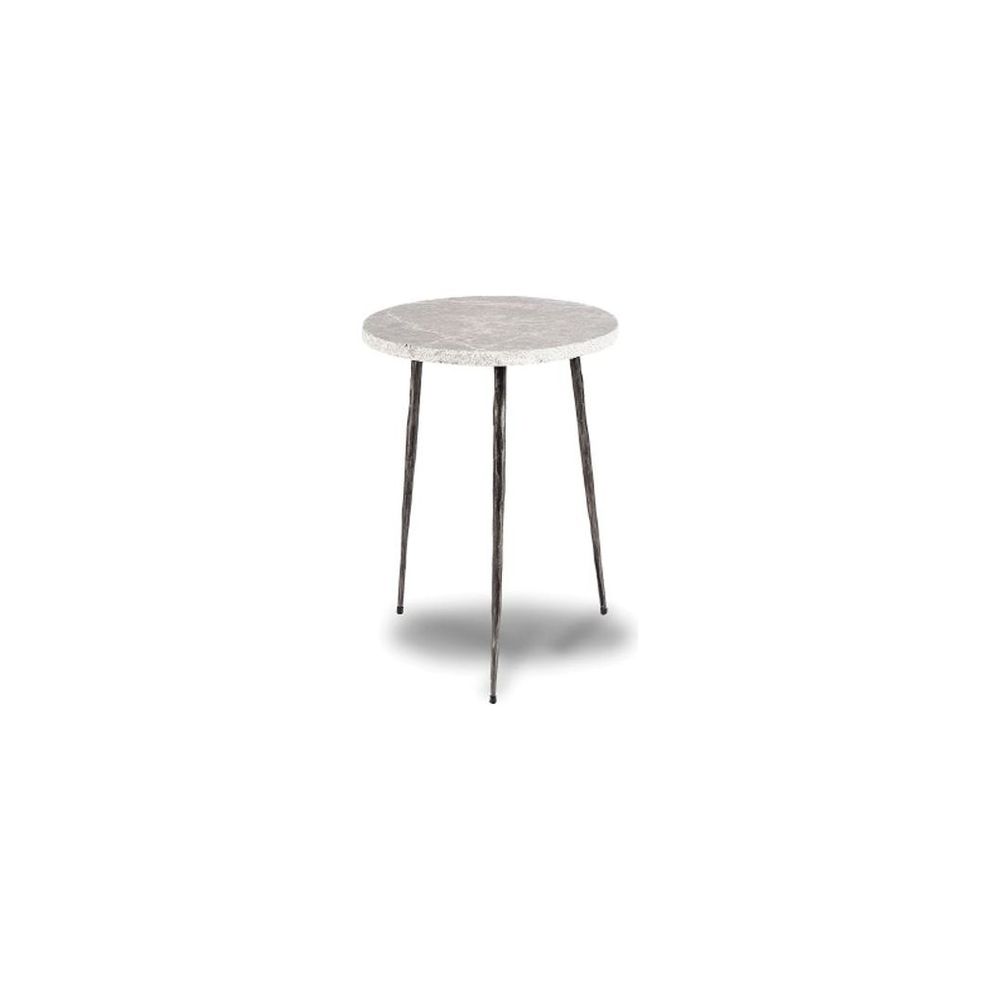 Side Tables Kaii Tall End Table Grey Marble Hammered Edge/Black Iron Legs