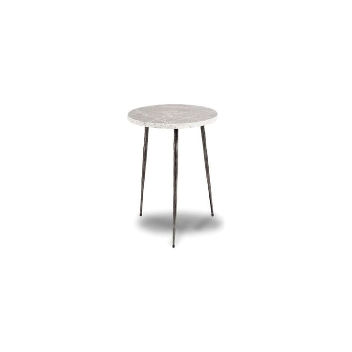 Side Tables Kaii Tall End Table Grey Marble Hammered Edge/Black Iron Legs