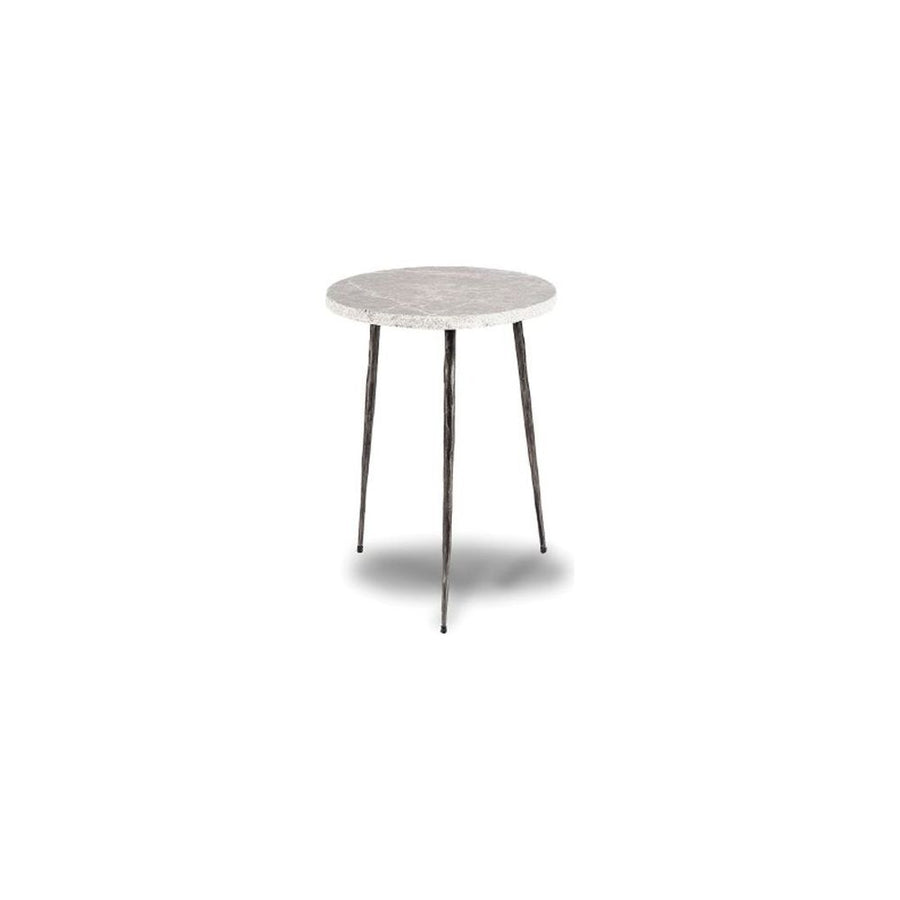 Side Tables Kaii Tall End Table Grey Marble Hammered Edge/Black Iron Legs
