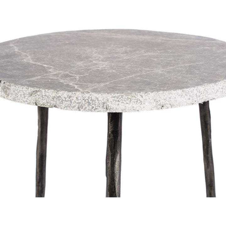 Side Tables Kaii Tall End Table Grey Marble Hammered Edge/Black Iron Legs