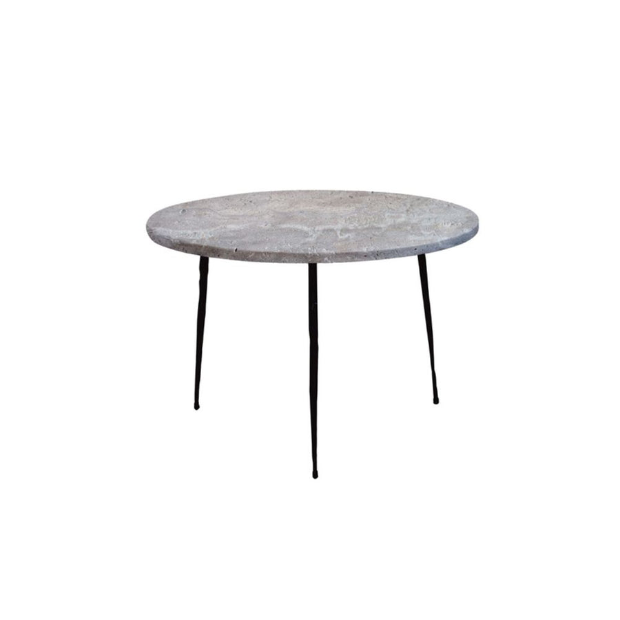 Side Tables Kaii Low End Table Grey Travertine Marble Hammered Edge/Black Iron Legs
