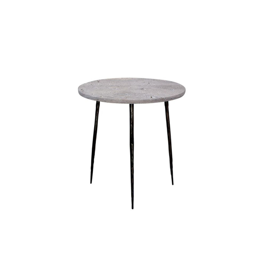 Side Tables Kaii Medium End Table Grey Travertine Marble Hammered Edge/Black Iron Legs