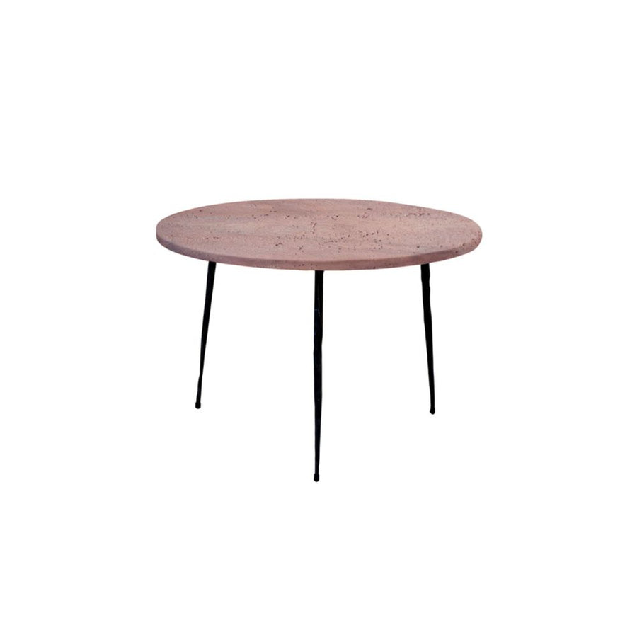 Side Tables Kaii Low End Table Rosso Travertine Marble Hammered Edge/Black Iron Legs