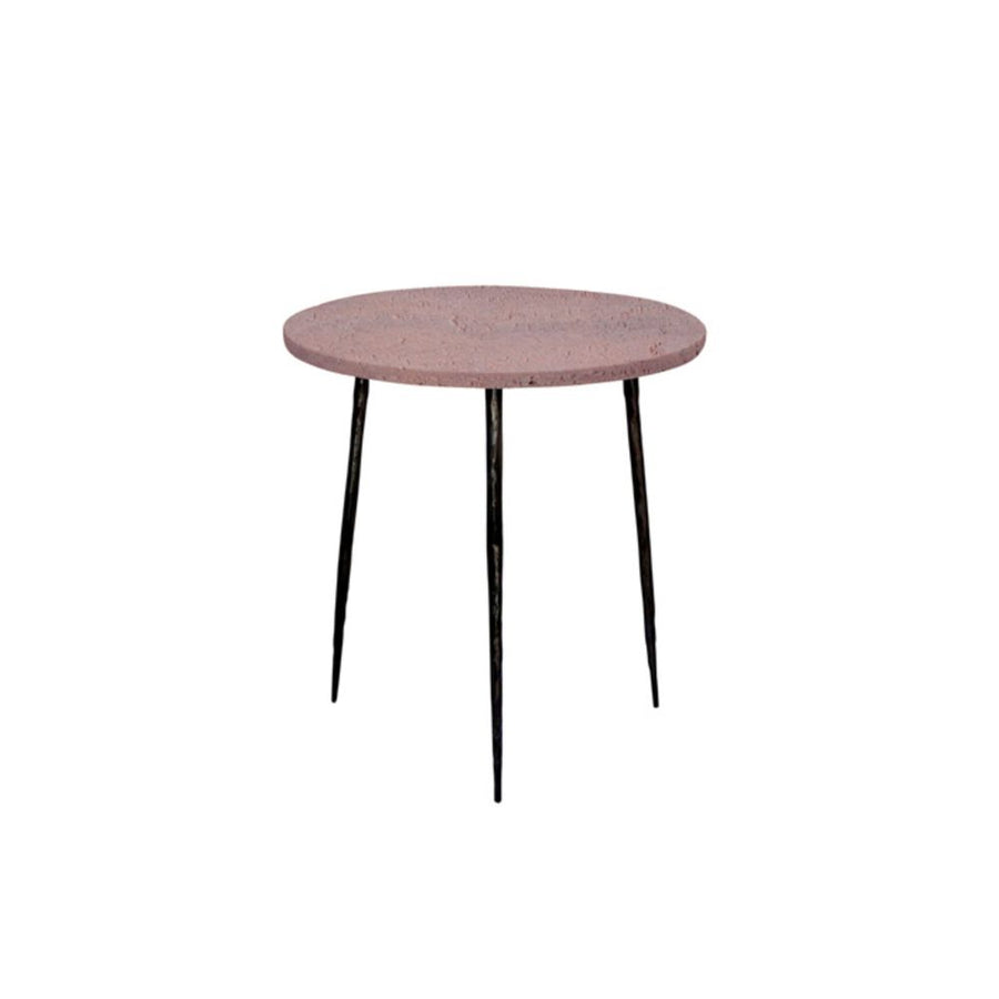 Side Tables Kaii Medium End Table Rosso Travertine Marble Hammered Edge/Black Iron Legs