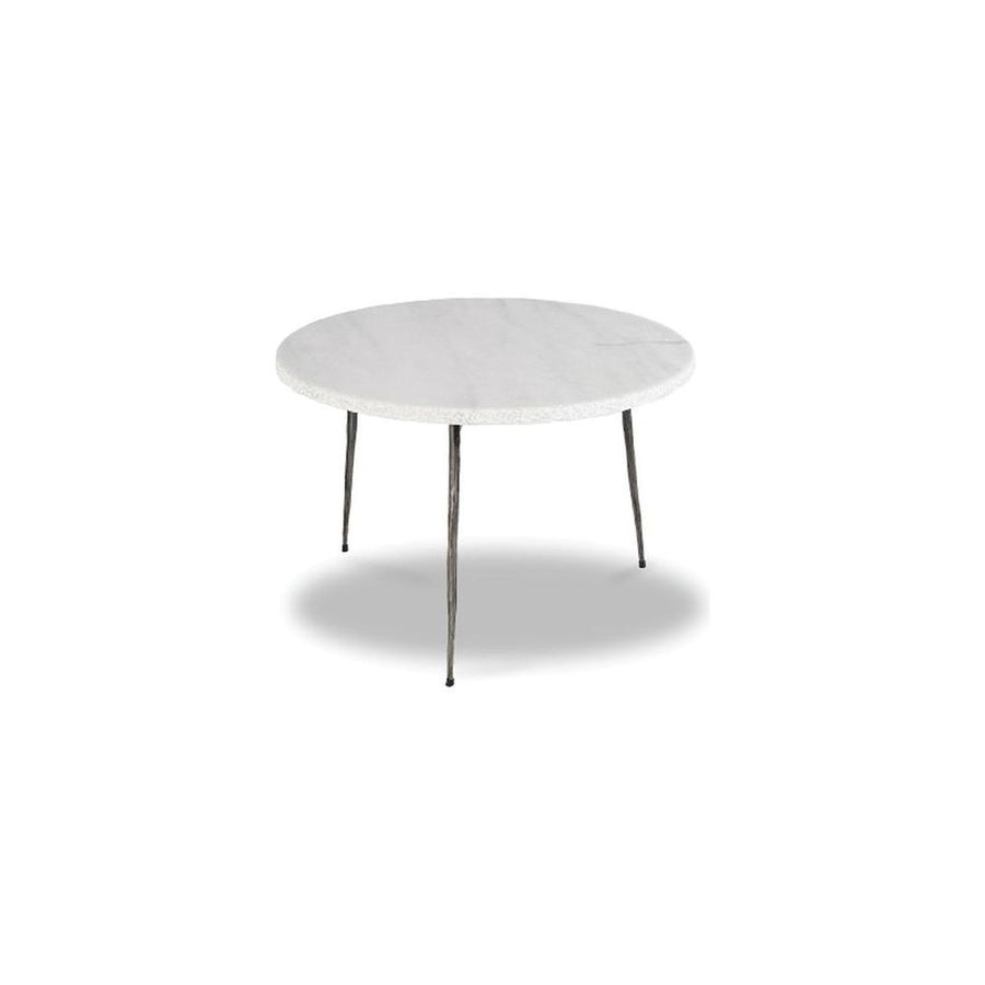 Side Tables Kaii Low End Table White Marble Hammered Edge/Black Iron Legs