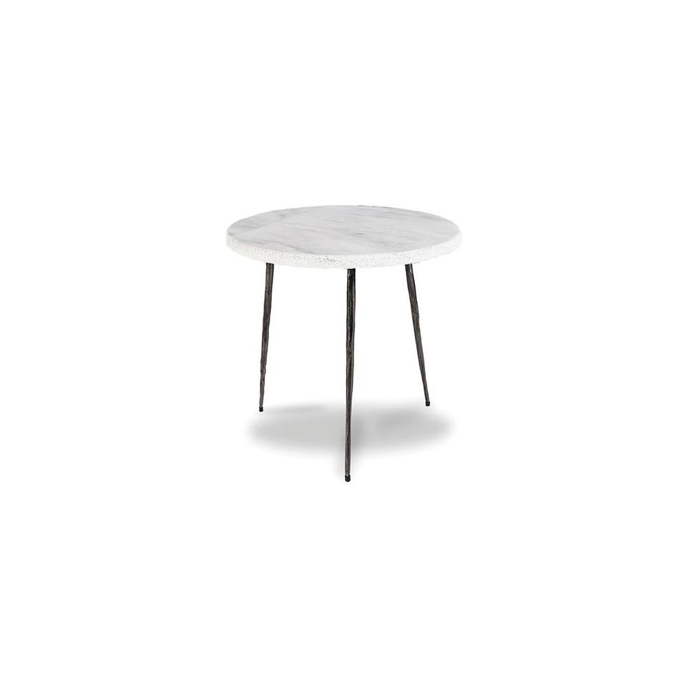 Side Tables Kaii Medium End Table White Marble Hammered Edge/Black Iron Legs