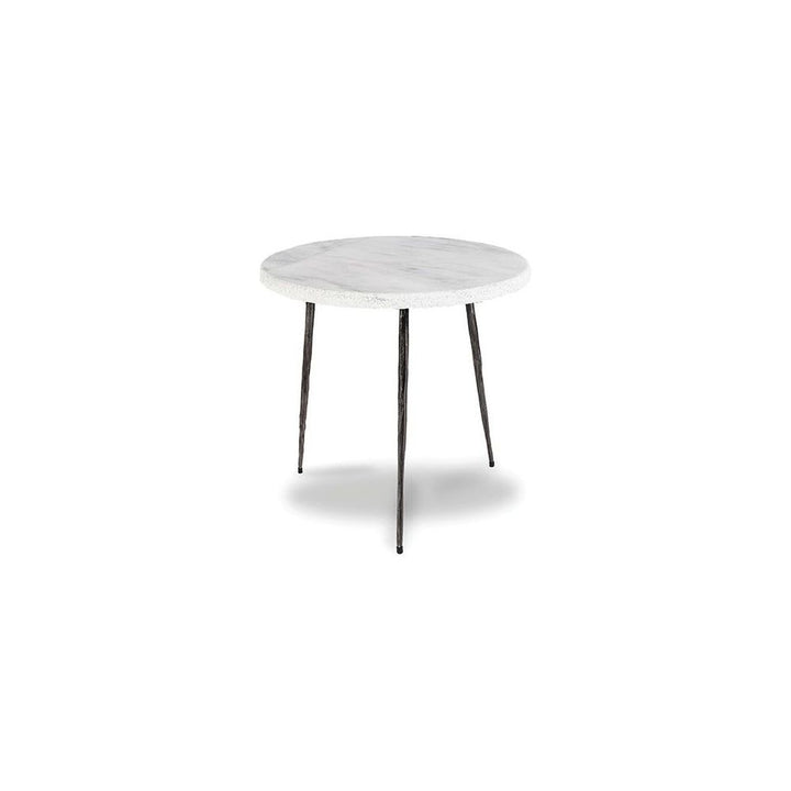 Side Tables Kaii Medium End Table White Marble Hammered Edge/Black Iron Legs