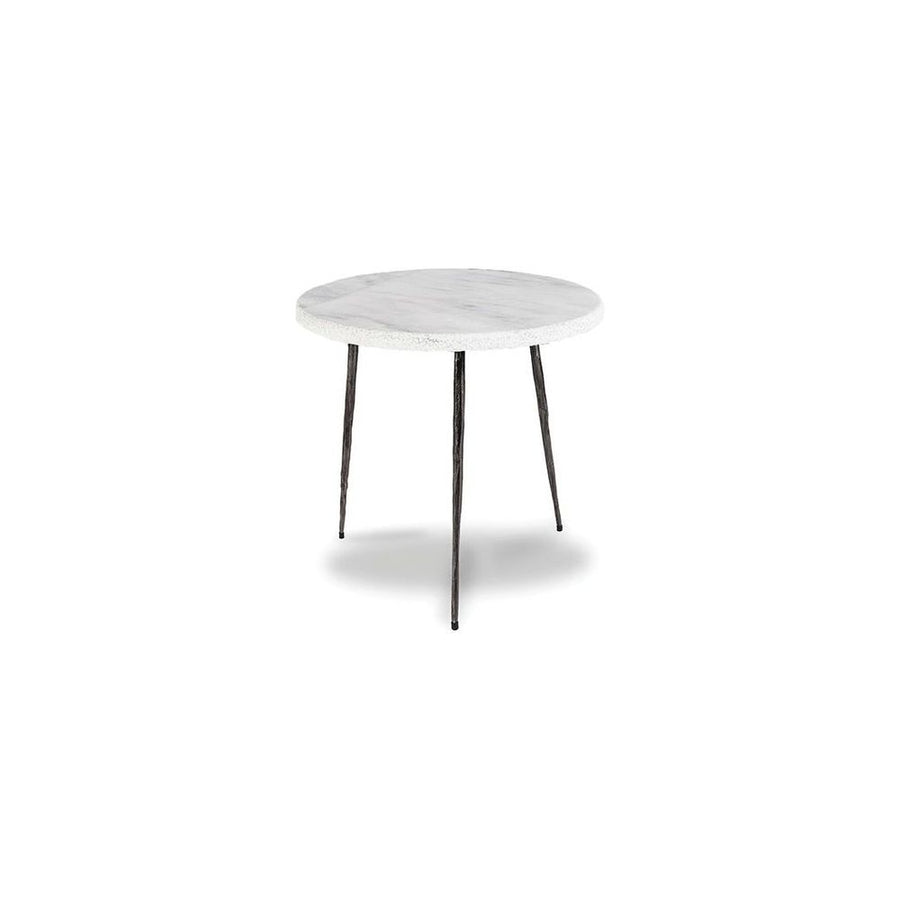Side Tables Kaii Medium End Table White Marble Hammered Edge/Black Iron Legs