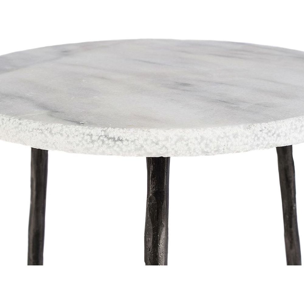 Side Tables Kaii Medium End Table White Marble Hammered Edge/Black Iron Legs