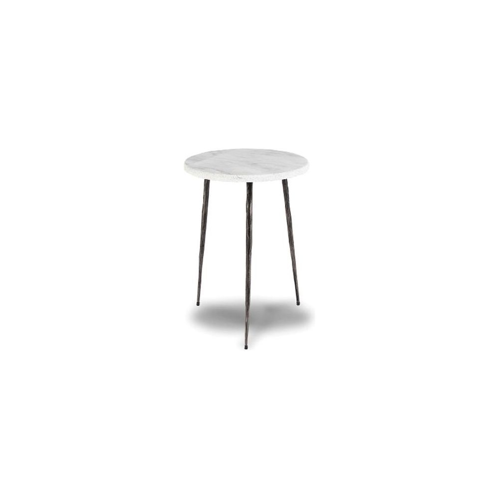 Side Tables Kaii Tall End Table White Marble Hammered Edge/Black Iron Legs