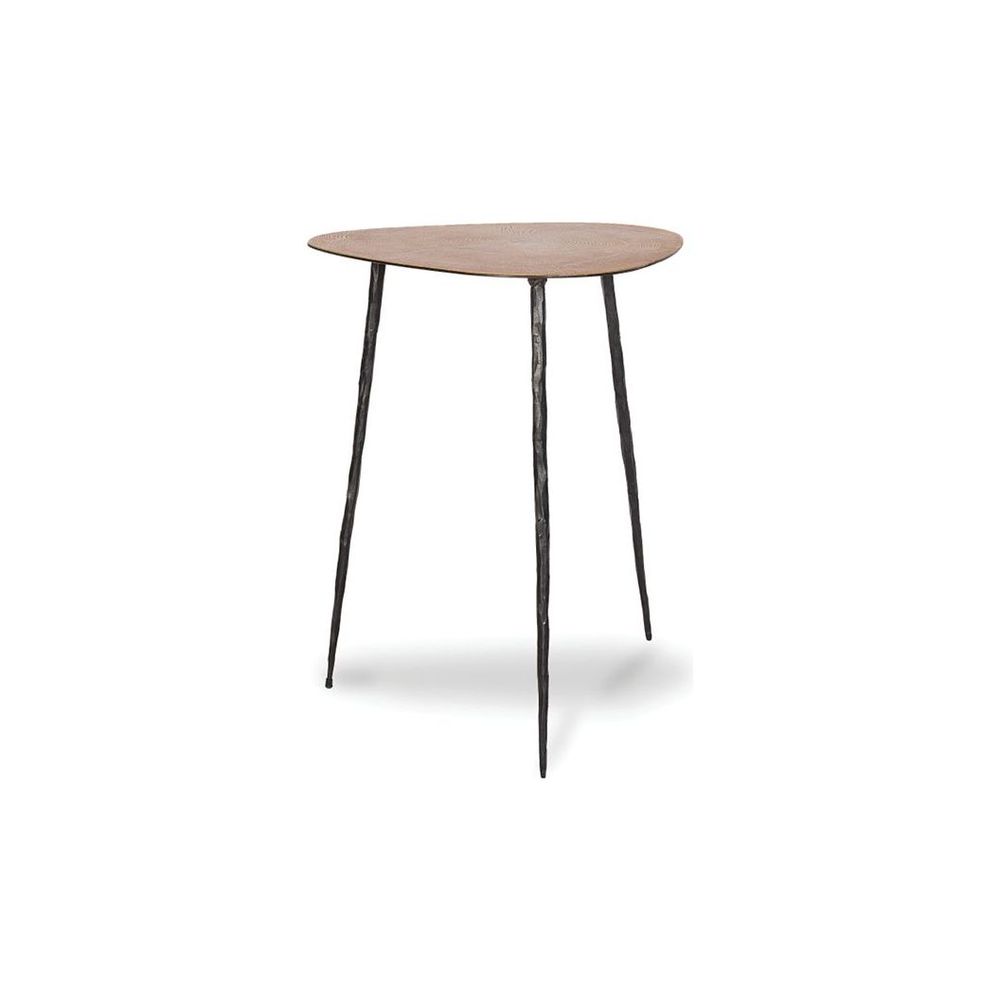 Side Tables Oakley Tall End Table Natural Oak Veneer On Metal Black Hammered Iron Legs
