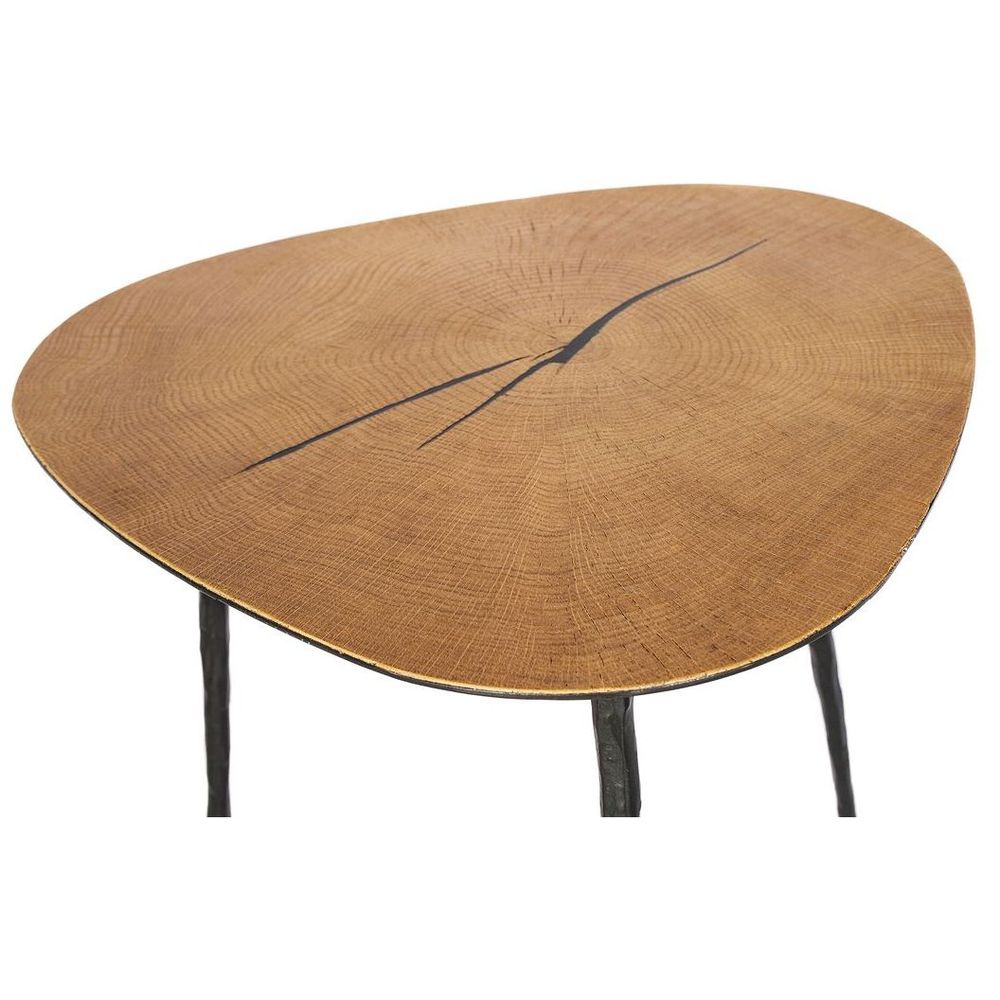 Side Tables Oakley Tall End Table Natural Oak Veneer On Metal Black Hammered Iron Legs