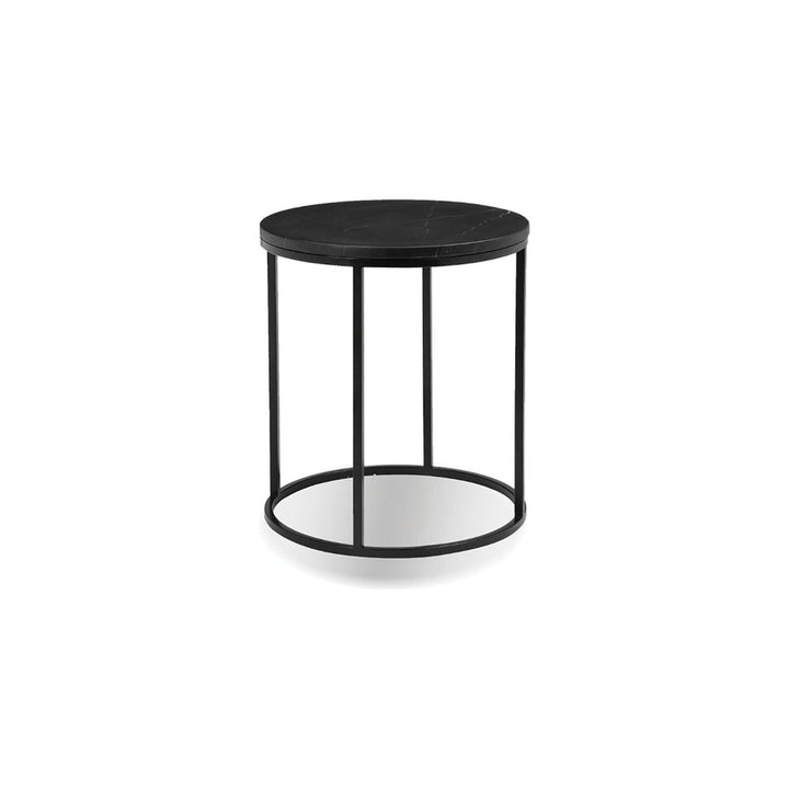 Side Tables Onix Round End Table Black Semi-Honed Marble Black Powder Coated Frame