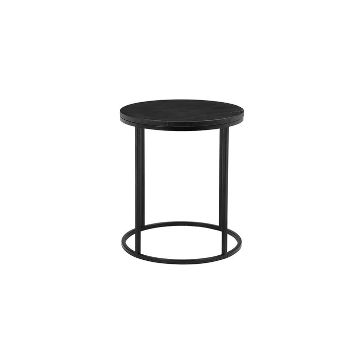 Side Tables Onix Round End Table Black Semi-Honed Marble Black Powder Coated Frame