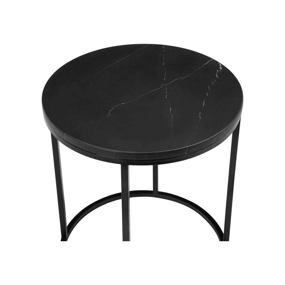 Side Tables Onix Round End Table Black Semi-Honed Marble Black Powder Coated Frame