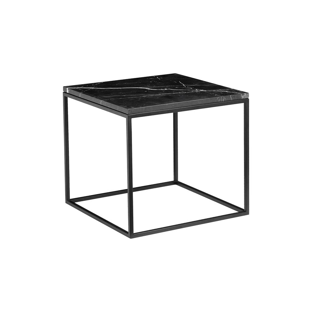 Side Tables Onix Square End Table Black Semi-Honed Marble Black Powder Coated Frame