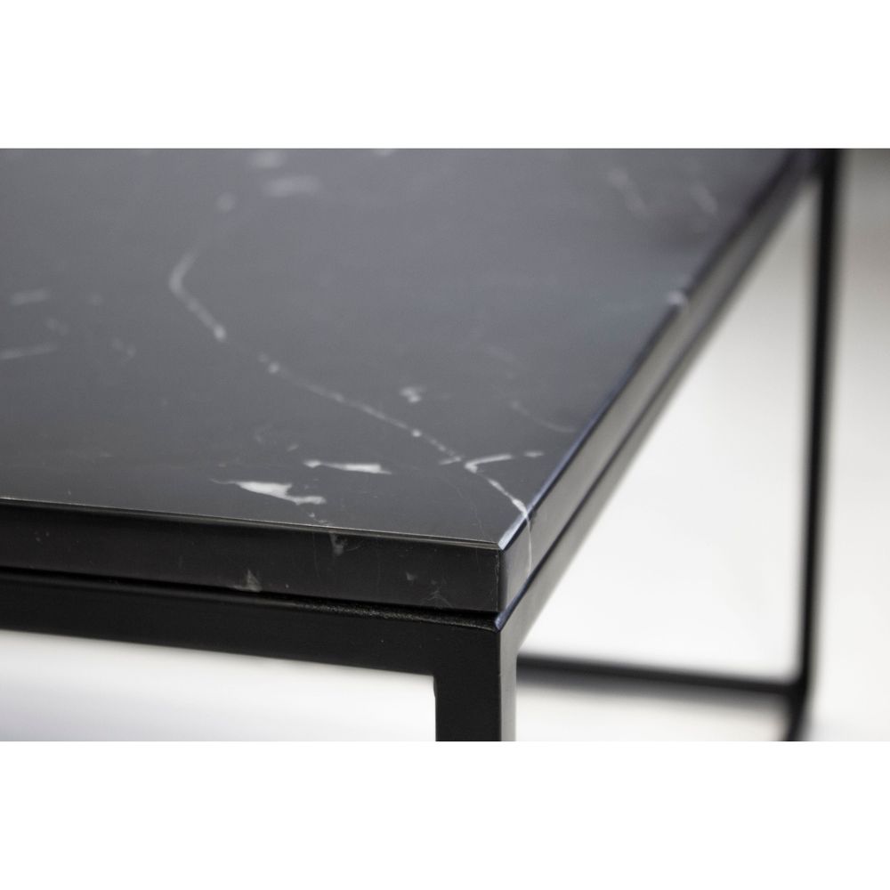 Side Tables Onix Square End Table Black Semi-Honed Marble Black Powder Coated Frame