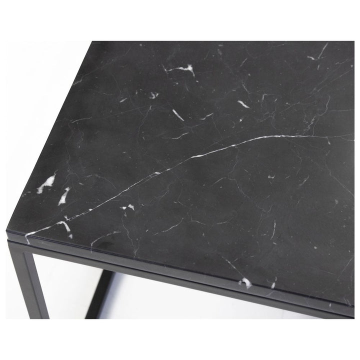 Onix Square End Table Black Semi-Honed Marble Black Powder Coated Frame