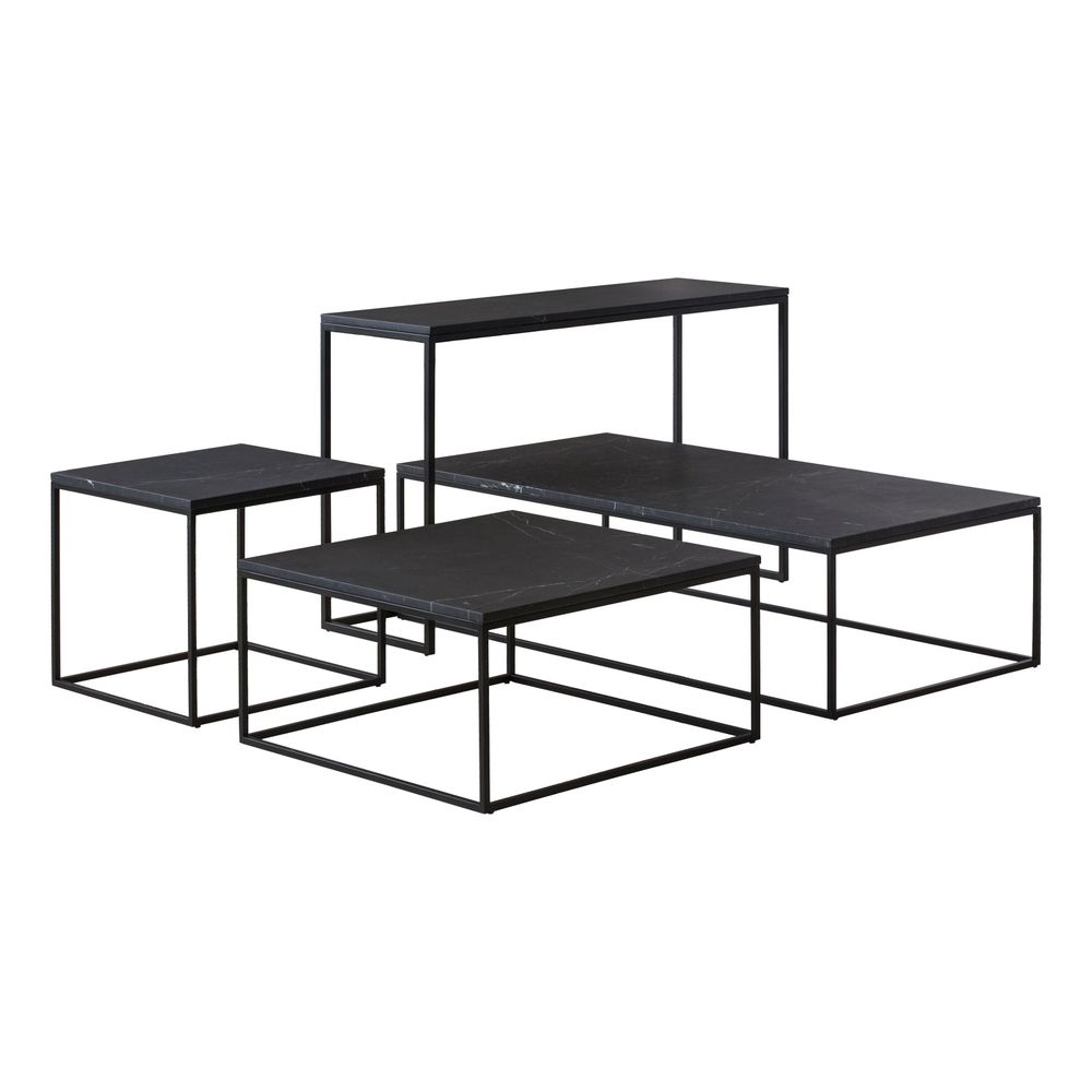 Onix Square End Table Black Semi-Honed Marble Black Powder Coated Frame