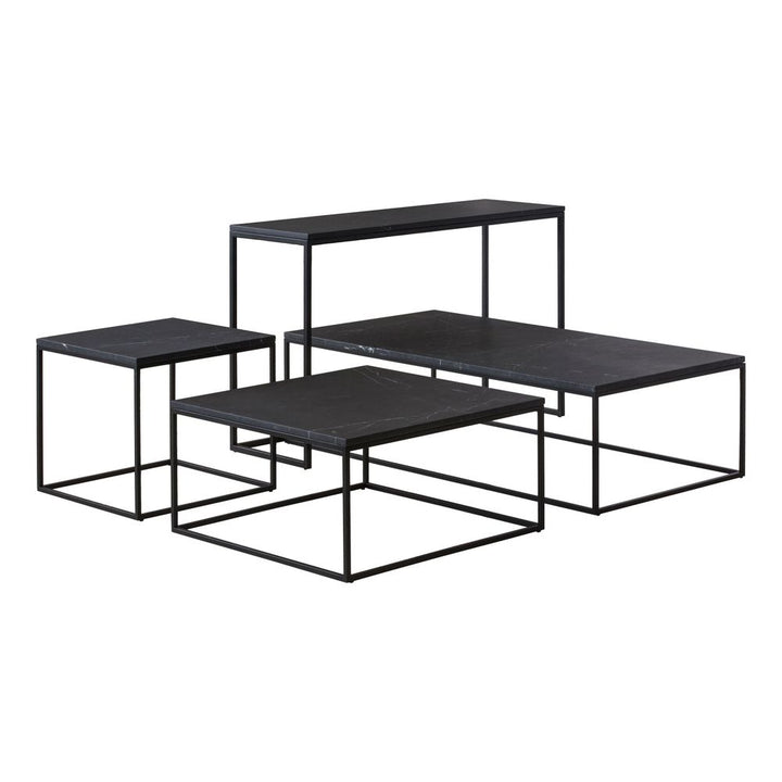 Onix Square End Table Black Semi-Honed Marble Black Powder Coated Frame